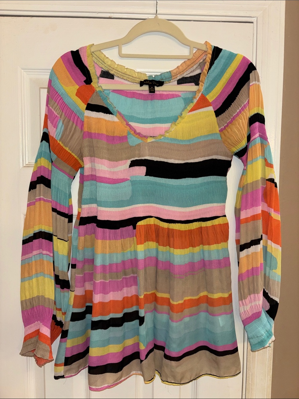 Melissa Paige Multicolor Striped Long Sleeve V-Neck Blouse Medium